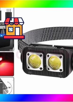 Bs налобный светодиодный фонарь best mix k372-2cob с датчиком движения и usb зарядкой bas77/n