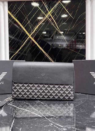 Барсетка чоловіча emporio armani чорна з візерунком