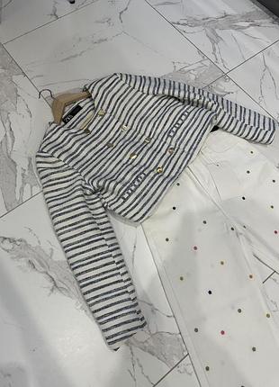Жакет жіночий zara в смужку біло-сірий