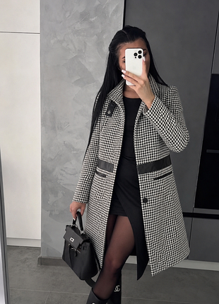 Тренч демисезонный короткий 🧥 принт гусяча лапка ✨ closetti 🧥 пальто приталенное плащ осенний🤍 размер s🤍демисезонное пальто