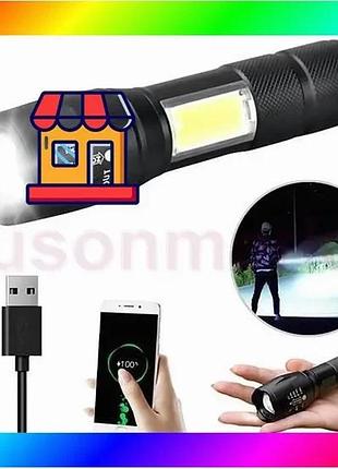 Bs фонарик аккумуляторный ручной best mix bailong bl-29 диод t6+cob зарядка от usb, фонарик led, водон bas77/n