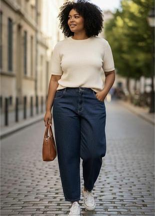 Джинси жіночі сині утеплені мом  на флісі plus size