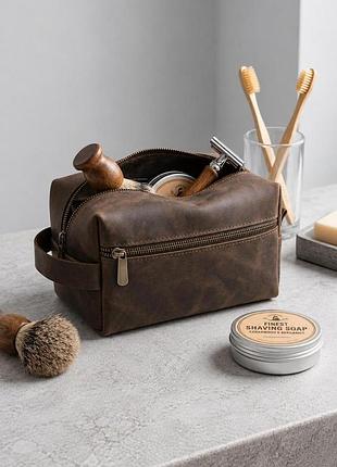 Кожаная косметичка несессер из натуральной кожи и краманом without sakvoyaj large brown