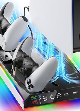 Зарядна станція для ps5/slim/pro fenolical багатофункціональна зарядна станція з охолодженням для ігрової консолі