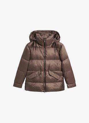 Куртка-пуховик жіноча massimo dutti коричнева стьобана знімний капюшон розмір m