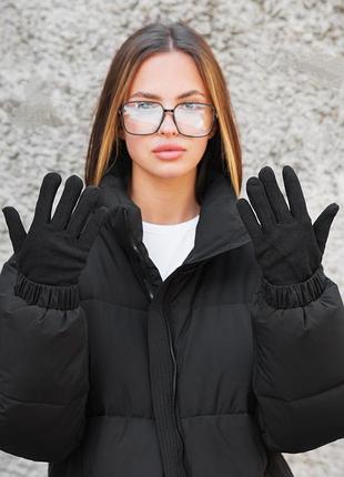 Теплые черные зимние флисовые перчатки варежки 6-2 without snugo woman