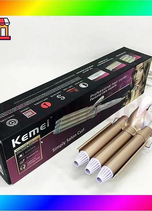 Bs плойка для волосся best mix професійна kemei km-1010 потрійна для створення локонів з турмаліновим bas77/n