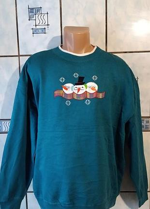 Вінтажний зелено-блакинткий світшот у святковому стилі "ugly christmas sweater"