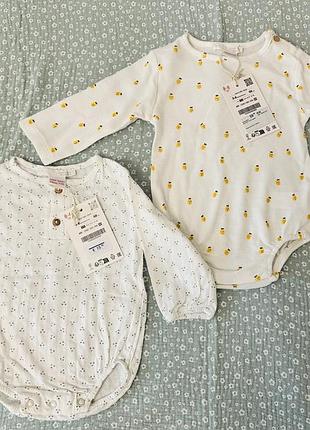 Боді для малюків zara, білий з лимонами, з довгим рукавом