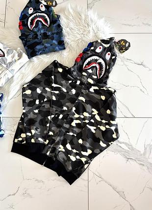 Bape shark fullzip camo black grey m
