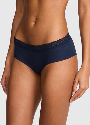 Бесшовные трусики хипхаггеры victoria's secret pink с кружевом