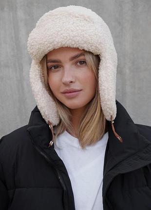 Женская теди шапка ушанка without celebrity beige