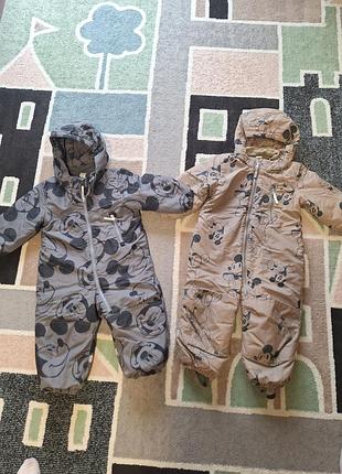 Зимові комбінезони h&m для дітей, сірий та бежевий, з принтом міккі маус 92 розміу