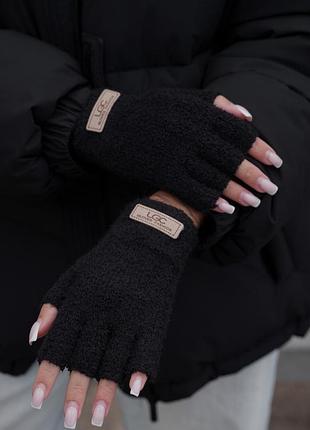 Женские теплые зимние маховые перчатки без пальцев 7-52а without ugc black