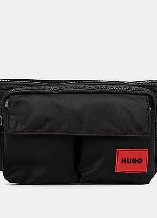 Спортивная бананка hugo boss мужская, поясная черная сумка через плечо