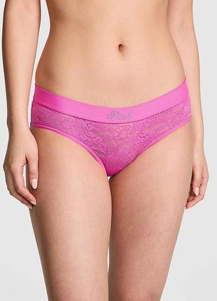 Мереживні трусики хіпхагери victoria's secret pink зі стразами