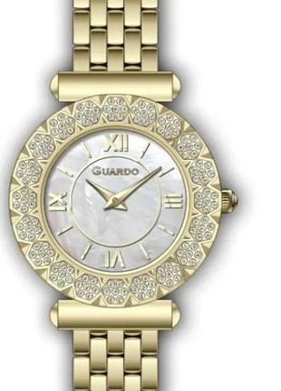 Женские часы guardo premium 012811-2 золотистый корпус с кристаллами золотистый браслет перламутровый циферблат