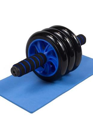 Ролик для пресса (3 колеса) easyfit ef-1353-bl, с ковриком, синий