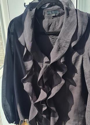 Блуза черная полупрозрачная с воланами zara