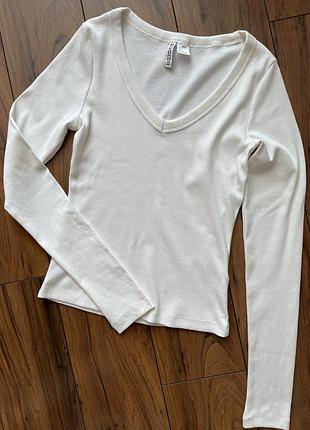 H&m лонгслів білий рубчик бавовна 4