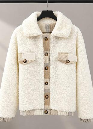 Жіночий теплий бомбер teddy молочний oversize s m l