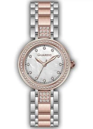 Жіночий годинник guardo premium 012806-4 корпус рожеве золото з кристалами комбінований браслет перламутровий циферблат