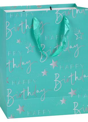 Пакет подарунковий happy birthday mk 5947-m(turquoise) розмір 32х25х11 см