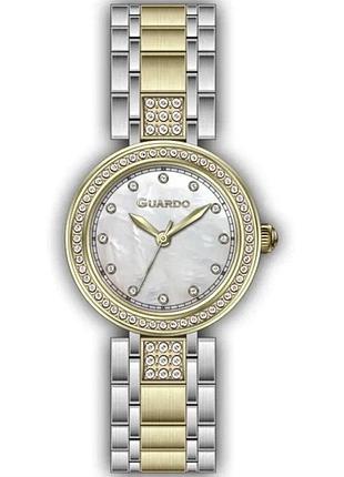 Женские часы guardo premium 012806-3 двухцветный корпус с кристаллами комбинированный браслет перламутровый циферблат