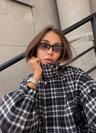 Накладной платеж ❤ 15% шерсть оверсайз ветровка бомбер в клетку в клетку с высоким воротом