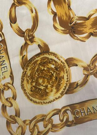 Шелковый платок 100% silk chanel 31 rue cambon gold chain medallion scarf white golden silk 4
