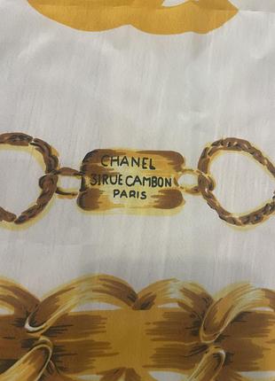 Шелковый платок 100% silk chanel 31 rue cambon gold chain medallion scarf white golden silk 5