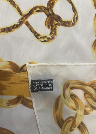 Шелковый платок 100% silk chanel 31 rue cambon gold chain medallion scarf white golden silk 6