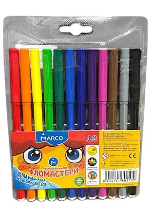Фломастери marco ultra washable 12 кольорів 2139