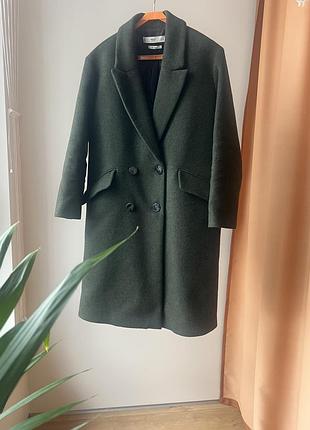 Пальто жіноче mango двобортне зелене