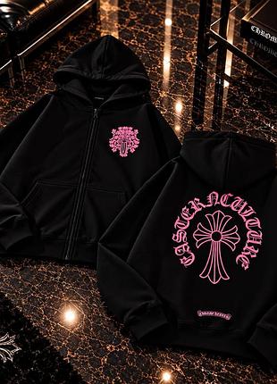 Чоловіче худі chrome hearts на блискавці, чорне, оверсайз, бавовна