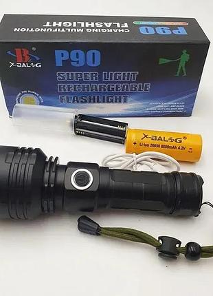 Фонарь x-balog bl-531-p90 1х26650 8800mah usb/microusb/ 3хая r3 функция power bank