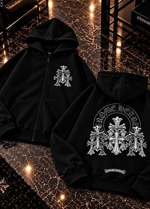Чоловіче худі chrome hearts на блискавці, чорне, оверсайз, бавовна