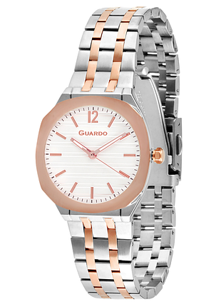 Жіночий годинник guardo premium 012780-5 корпус з безелем рожеве золото комбінований браслет світлий циферблат