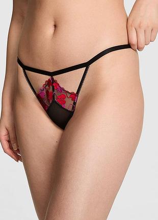 Сетчатые трусики стринги victoria's secret pink с вышивкой