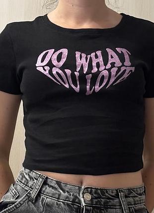 Кроп-топ y2k fb sister чорний, розмір s, принт «do what you love»