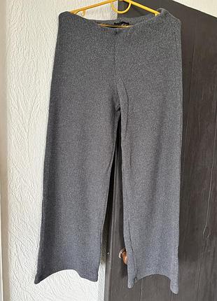 В'язані трикотажні штани палаццо zara/ сірі штани в рубчик / широкі штани