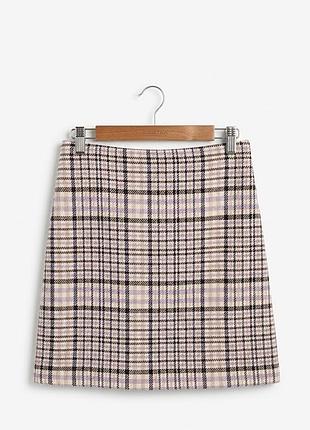 Спідниця в клітинку до коліна m&s  38/10 м бежево-бузкова