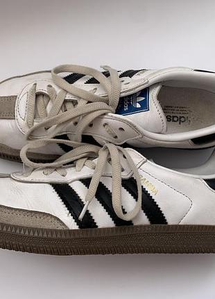 Кросівки унісекс adidas samba білі, чорні, розмір 38