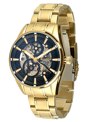 Мужские механические часы guardo legendary sa03013-5 золотистый корпус водозащита 50 м синий скелетонированный циферблат