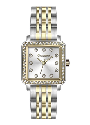 Женские часы guardo premium 012826-3 двухцветный корпус с кристаллами комбинированный браслет серебристый циферблат