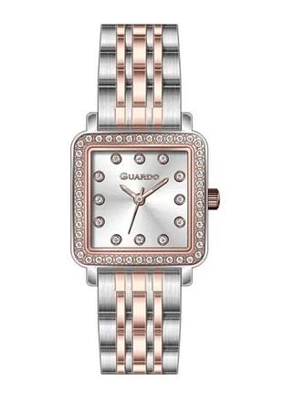 Женские часы guardo premium 012826-4 корпус розовое золото с кристаллами комбинированный браслет серебристый циферблат