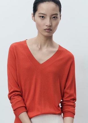 Джемпер жіночий mango з v-подібним вирізом червоний xs/xxs