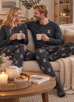 Парные пижамы в стиле family look "тедди" лонгслив и штаны
