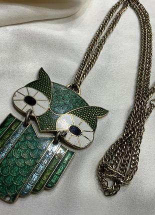 ✨ 🦉 💚 вінтажне кулон кольє сова з емаллю cloisonne 💚 🦉 ✨
