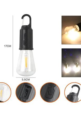 Лампочка с аккумулятором + карабин, от usb, bl hk-169c / подвесная led лампочка / фонарь для кемпинга